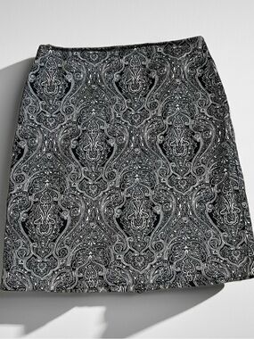 Talbots Black and White Paisley Mini Skirt